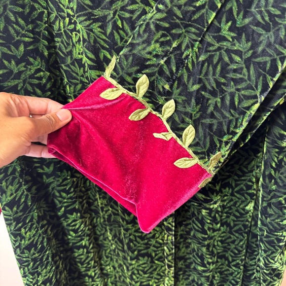 Vintage Goody Goody California Velvet Duster W/XL Green Pink Embroidered Dress - Picture 7 of 14